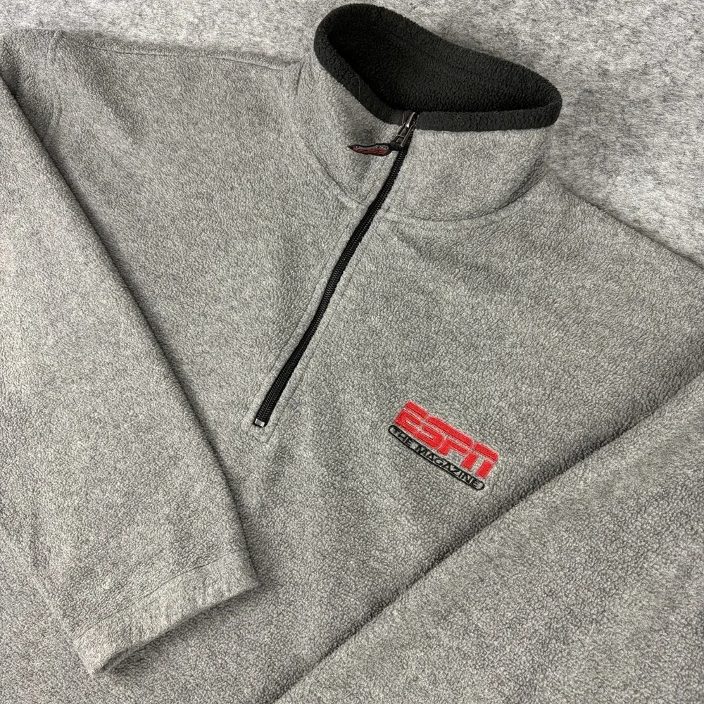 ESPN The Magazine Fleece Mens XL Gray 1/4 Zip Pullover Promo Vintage Y2K 90s